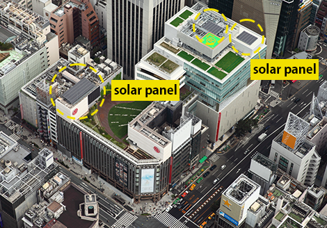 Solar panels on the roof of Mitsukoshi Ginza Store